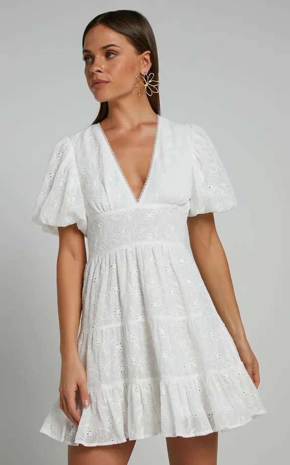 Showpo Valiery Mini Dress 8211 Overlay Sheer Detail Dress In Ivory Women Dresses