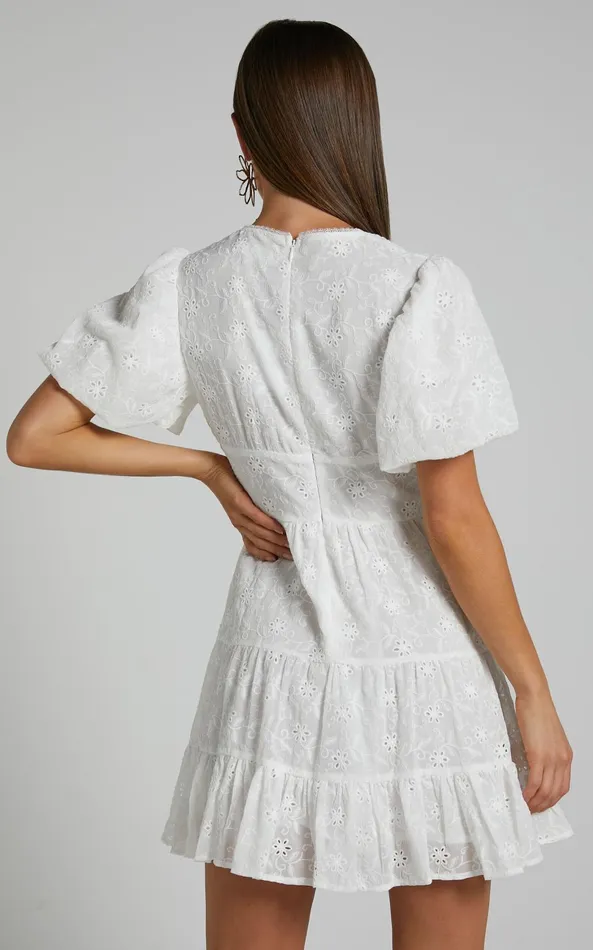 Showpo Valiery Mini Dress 8211 Overlay Sheer Detail Dress In Ivory Women Dresses