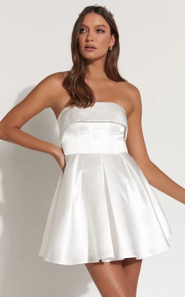 Showpo Valora Mini Dress 8211 Strapless Fit And Flare Satin Dress In Ivory Women Dresses Showpo Valora Mini Dress 8211 Strapless Fit And Flare Satin Dress In Ivory Women Dresses
