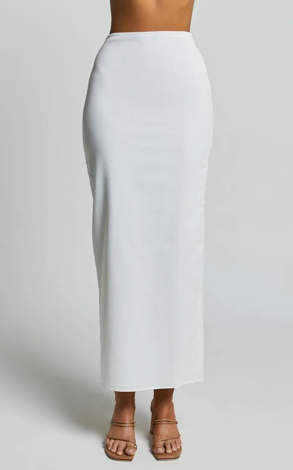 Showpo Vance Maxi Skirt 8211 Linen Look Back Split Skirt In Off White Women Skirts