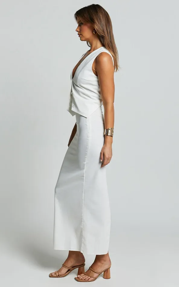 Showpo Vance Maxi Skirt 8211 Linen Look Back Split Skirt In Off White Women Skirts