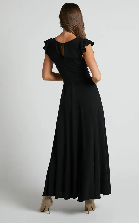 Showpo Vance Midi Dress 8211 Linen Look Open Back Dress In Black Women Dresses