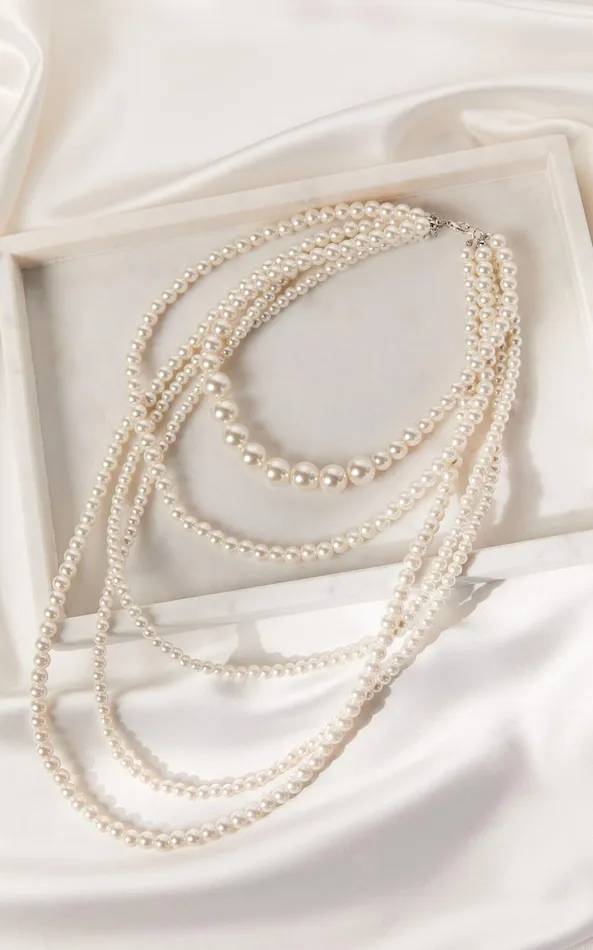 Showpo Vance Necklace 8211 Layered Pearl Necklace In White Women Necklaces