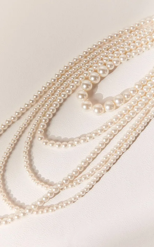 Showpo Vance Necklace 8211 Layered Pearl Necklace In White Women Necklaces