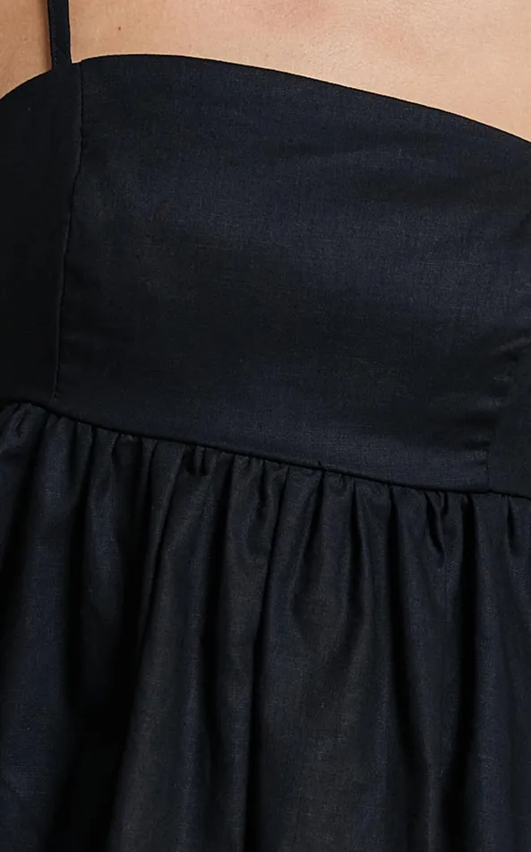 Showpo Vanessa Top 8211 Linen Look Strappy Babydoll Top In Black Women Tops