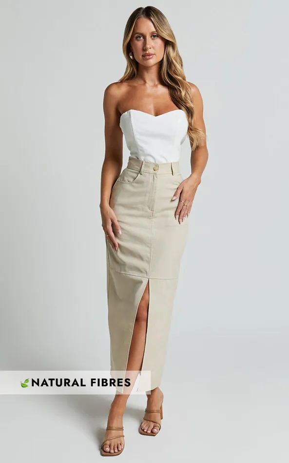 Showpo Vanna Midi Skirt 8211 High Waisted Front Slit Skirt In Stone Women Skirts Showpo Vanna Midi Skirt 8211 High Waisted Front Slit Skirt In Stone Women Skirts