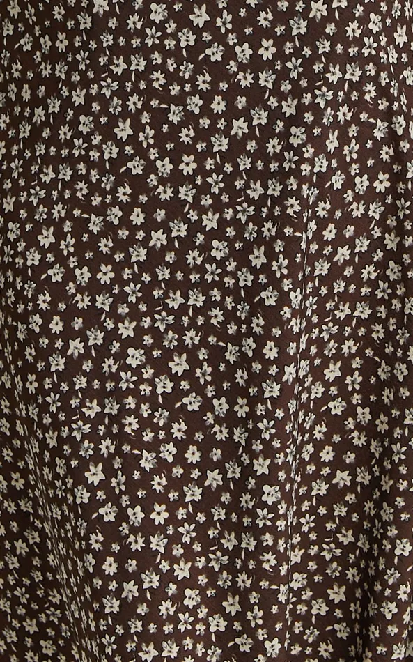 Showpo Vanya Midi Dress 8211 V Neck Short Sleeve Lace Trim Tie Back Slip Dress In Chocolate Floral Women Dresses