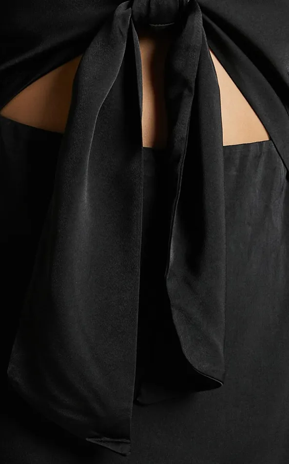Showpo Varvey Mini Dress 8211 Tie Front Long Sleeve Dress In Black Women Dresses
