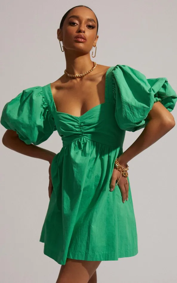 Showpo Vashti Mini Dress 8211 Puff Sleeve Sweetheart Dress In Green Women Curve Clothes Showpo Vashti Mini Dress 8211 Puff Sleeve Sweetheart Dress In Green Women Curve Clothes