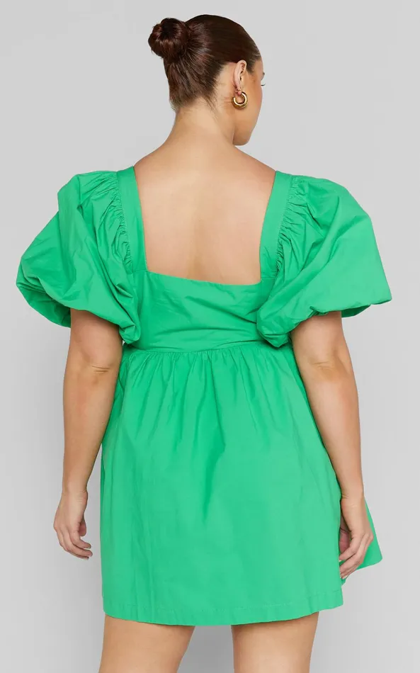 Showpo Vashti Mini Dress 8211 Puff Sleeve Sweetheart Dress In Green Women Curve Clothes
