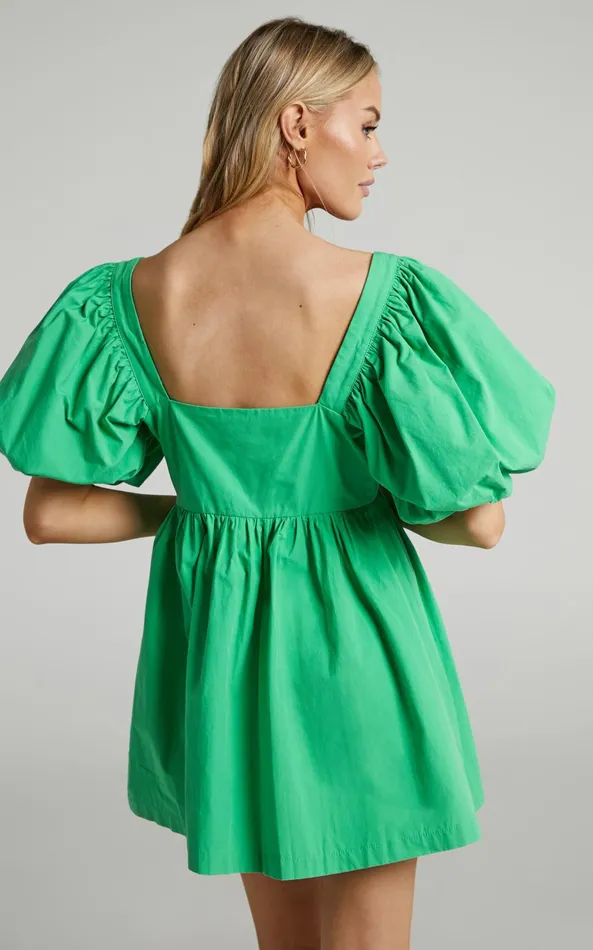 Showpo Vashti Mini Dress 8211 Puff Sleeve Sweetheart Dress In Green Women Curve Clothes