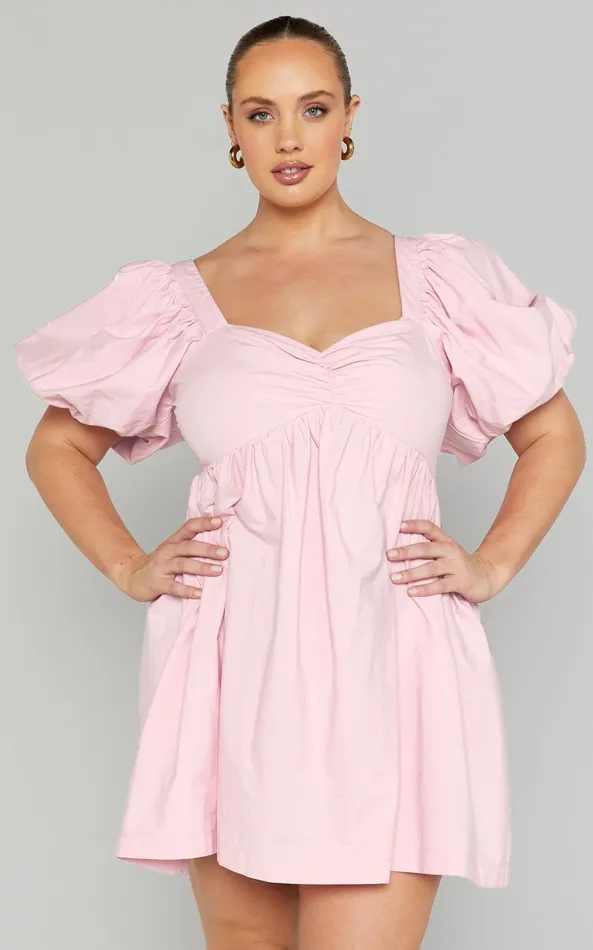 Showpo Vashti Mini Dress 8211 Puff Sleeve Sweetheart Dress In Light Pink Women Curve Clothes