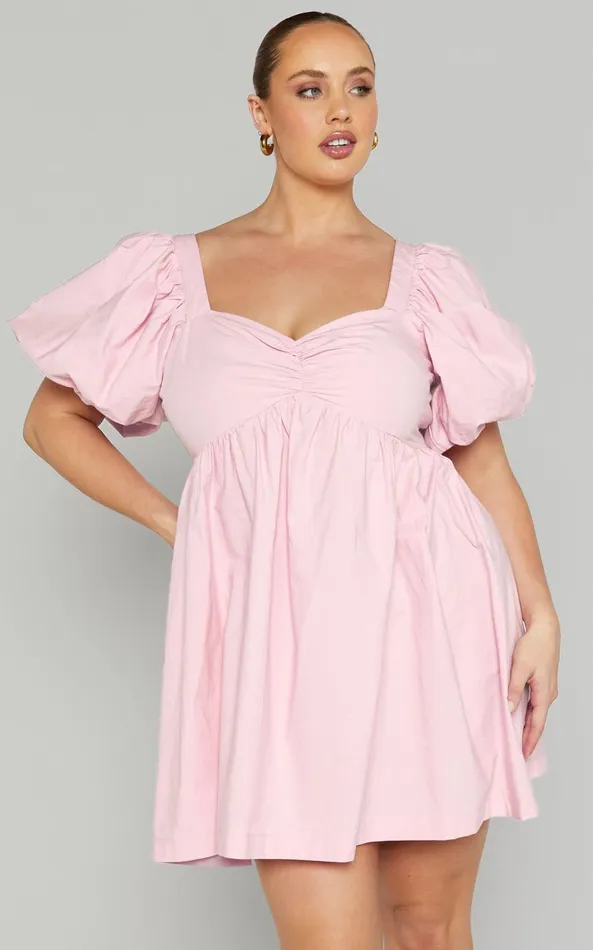 Showpo Vashti Mini Dress 8211 Puff Sleeve Sweetheart Dress In Light Pink Women Curve Clothes
