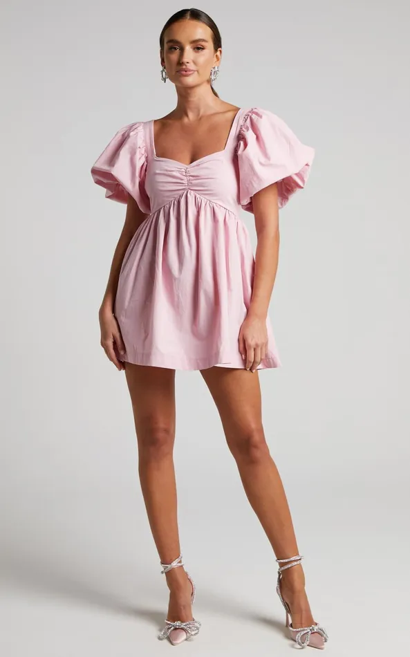 Showpo Vashti Mini Dress 8211 Puff Sleeve Sweetheart Dress In Light Pink Women Curve Clothes