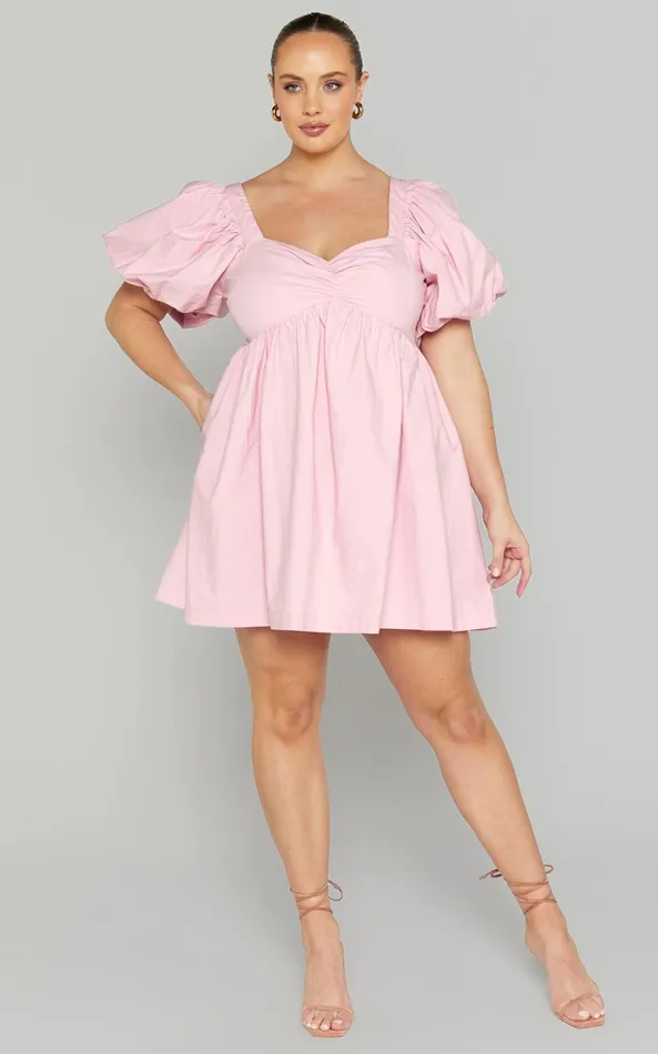 Showpo Vashti Mini Dress 8211 Puff Sleeve Sweetheart Dress In Light Pink Women Curve Clothes