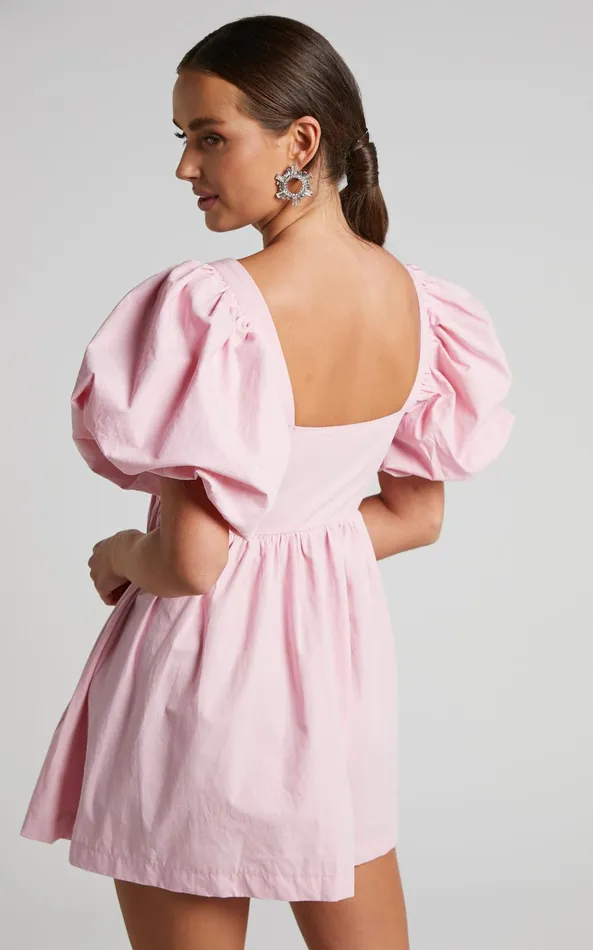 Showpo Vashti Mini Dress 8211 Puff Sleeve Sweetheart Dress In Light Pink Women Curve Clothes