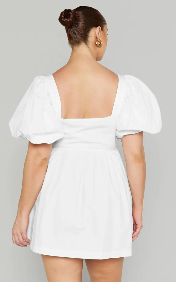 Showpo Vashti Mini Dress 8211 Puff Sleeve Sweetheart Dress In Off White Women Curve Clothes
