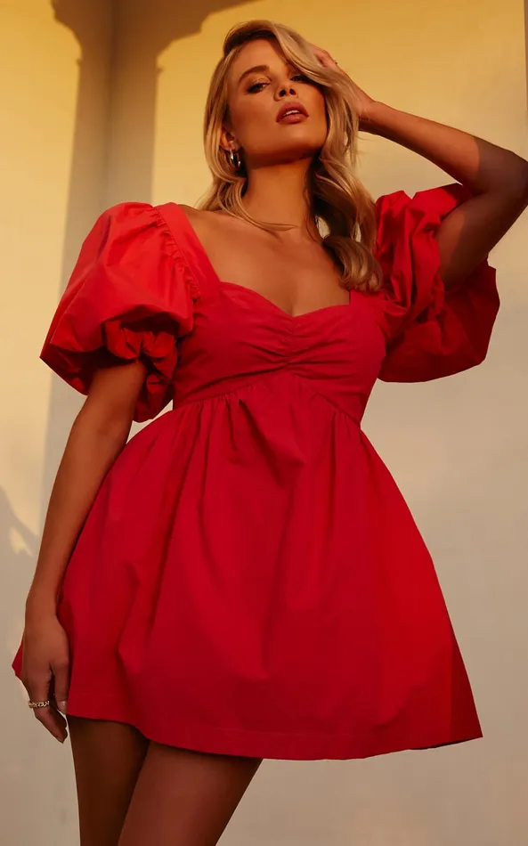 Showpo Vashti Mini Dress 8211 Puff Sleeve Sweetheart Dress In Red Women Curve Clothes Showpo Vashti Mini Dress 8211 Puff Sleeve Sweetheart Dress In Red Women Curve Clothes