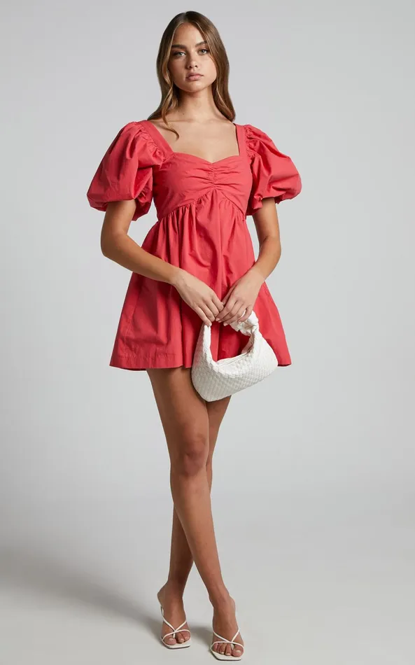 Showpo Vashti Mini Dress 8211 Puff Sleeve Sweetheart Dress In Red Women Curve Clothes