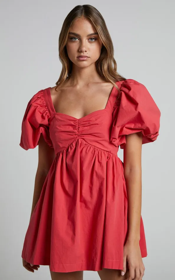 Showpo Vashti Mini Dress 8211 Puff Sleeve Sweetheart Dress In Red Women Curve Clothes