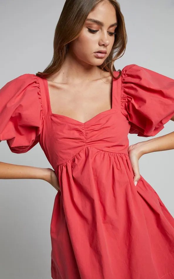 Showpo Vashti Mini Dress 8211 Puff Sleeve Sweetheart Dress In Red Women Curve Clothes