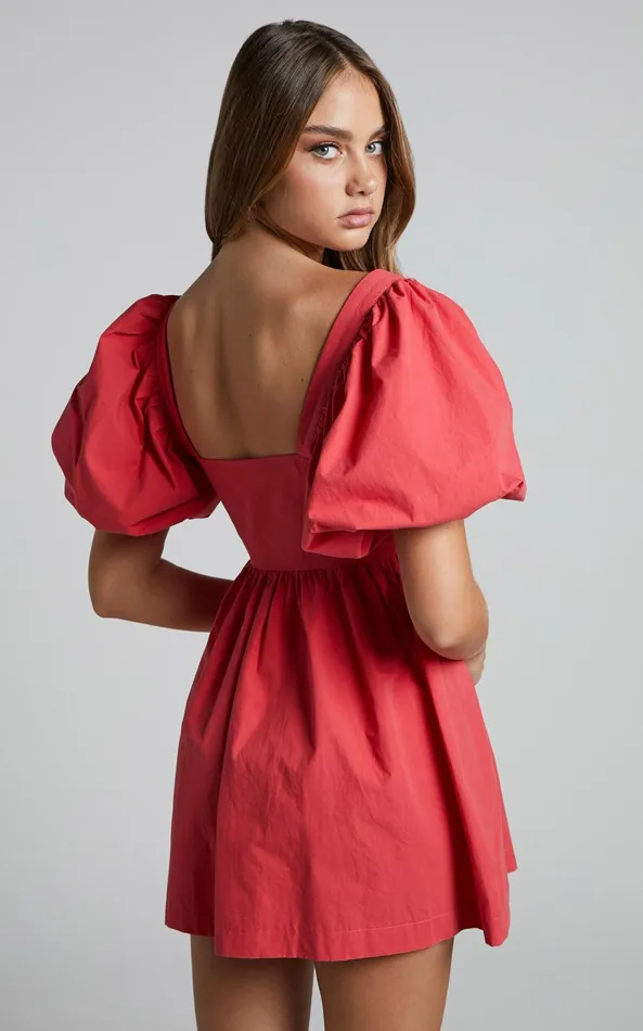 Showpo Vashti Mini Dress 8211 Puff Sleeve Sweetheart Dress In Red Women Curve Clothes