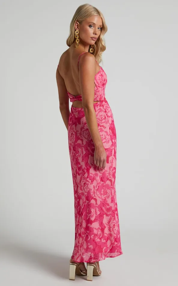 Showpo Veena Midi Dress 8211 Bustier Floral Slip Dress In Pink Floral Women Dresses