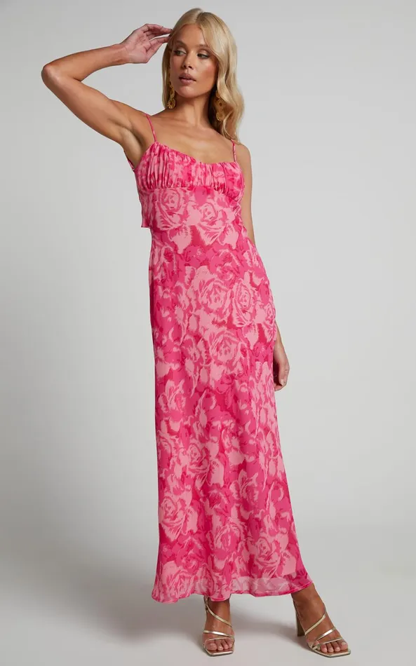 Showpo Veena Midi Dress 8211 Bustier Floral Slip Dress In Pink Floral Women Dresses
