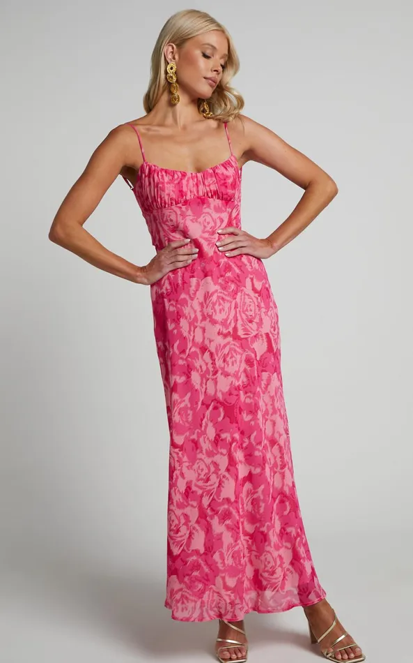 Showpo Veena Midi Dress 8211 Bustier Floral Slip Dress In Pink Floral Women Dresses