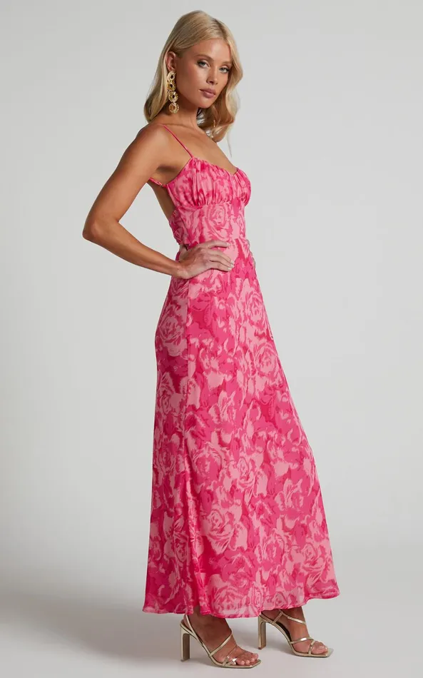 Showpo Veena Midi Dress 8211 Bustier Floral Slip Dress In Pink Floral Women Dresses