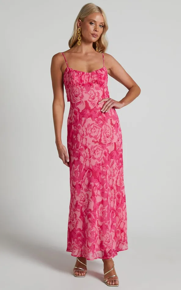 Showpo Veena Midi Dress 8211 Bustier Floral Slip Dress In Pink Floral Women Dresses