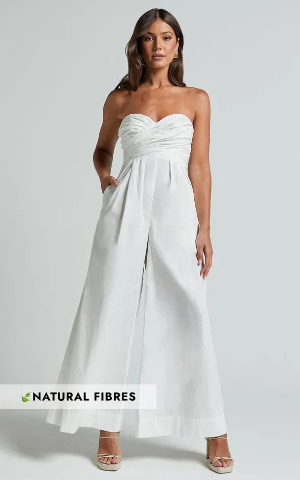 Showpo Velia Jumpsuit 8211 Strapless Ruched Bodice Wide Leg Jumpsuit In White Women Jumpsuits Showpo Velia Jumpsuit 8211 Strapless Ruched Bodice Wide Leg Jumpsuit In White Women Jumpsuits
