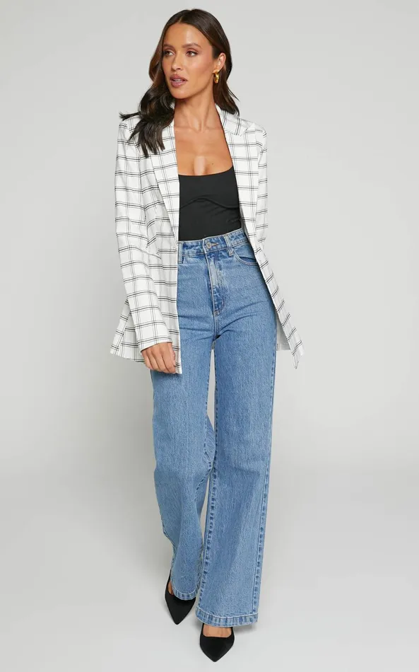 Showpo Vhonna Single Breasted Tailored Blazer In White Check Women Jackets and Coats