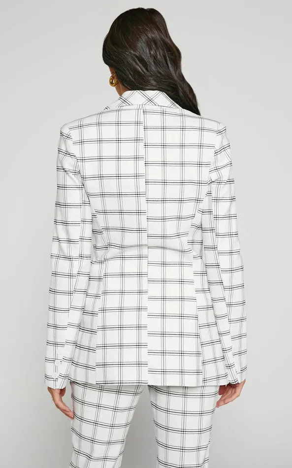 Showpo Vhonna Single Breasted Tailored Blazer In White Check Women Jackets and Coats