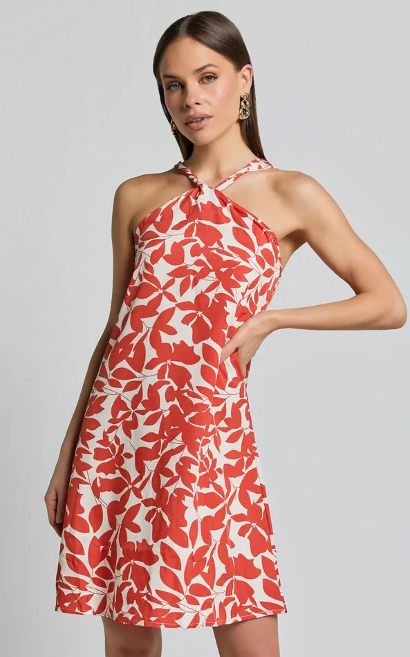 Showpo Vicki Mini Dress 8211 Halter Neck A Line Dress In Red Leaf Print Women Dresses Showpo Vicki Mini Dress 8211 Halter Neck A Line Dress In Red Leaf Print Women Dresses