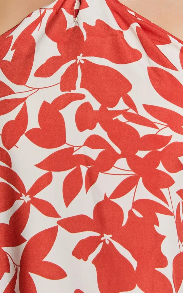 Showpo Vicki Mini Dress 8211 Halter Neck A Line Dress In Red Leaf Print Women Dresses