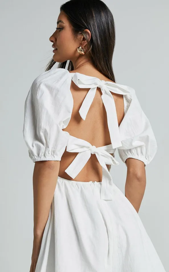 Showpo Vicky Playsuit 8211 Sweetheart Short Puff Sleeve Tie Back In White Women Rompers