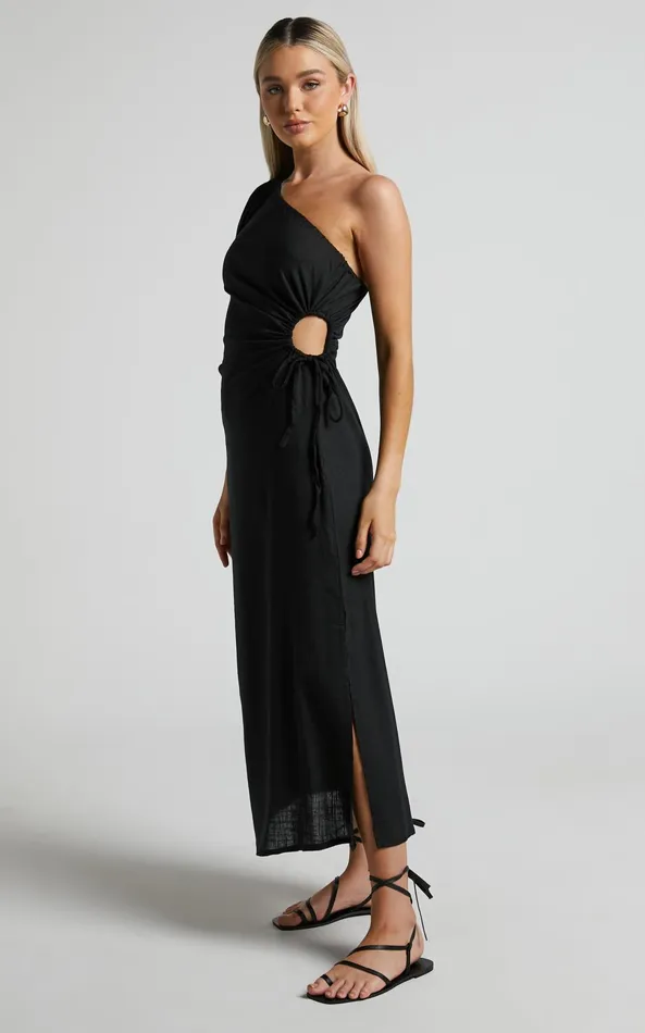 Showpo Victoria Midi Dress 8211 Linen Look One Shoulder Puff Sleeve Cut Out Dress In Black Women Dresses Showpo Victoria Midi Dress 8211 Linen Look One Shoulder Puff Sleeve Cut Out Dress In Black Women Dresses