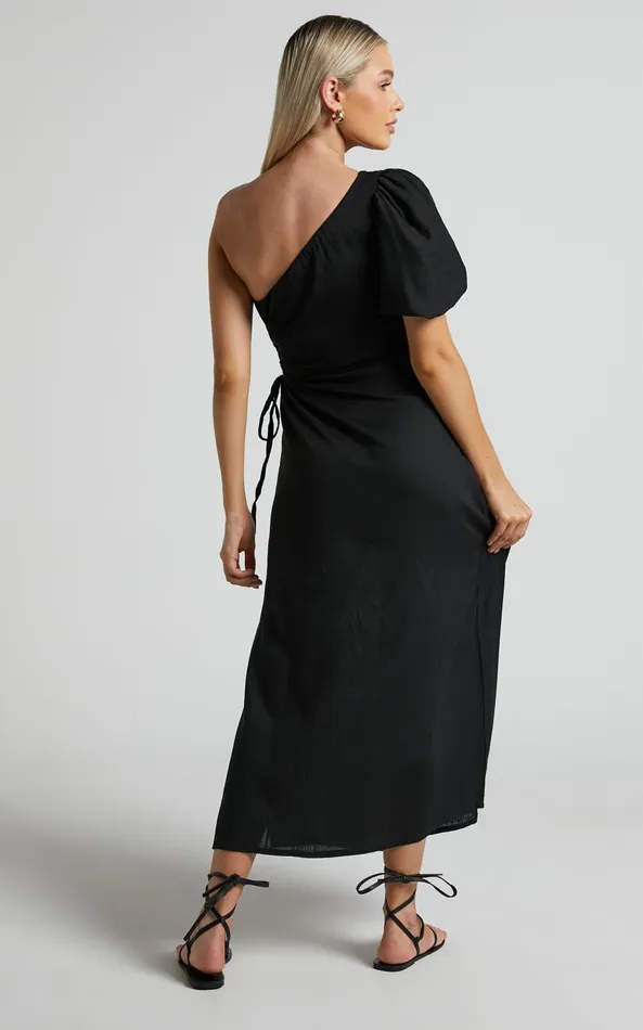 Showpo Victoria Midi Dress 8211 Linen Look One Shoulder Puff Sleeve Cut Out Dress In Black Women Dresses Showpo Victoria Midi Dress 8211 Linen Look One Shoulder Puff Sleeve Cut Out Dress In Black Women Dresses