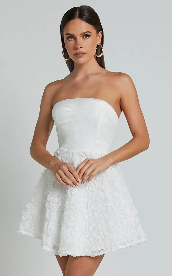 Showpo Violeta Mini Dress 8211 Strapless 3d Floral Dress In White Women Dresses Showpo Violeta Mini Dress 8211 Strapless 3d Floral Dress In White Women Dresses