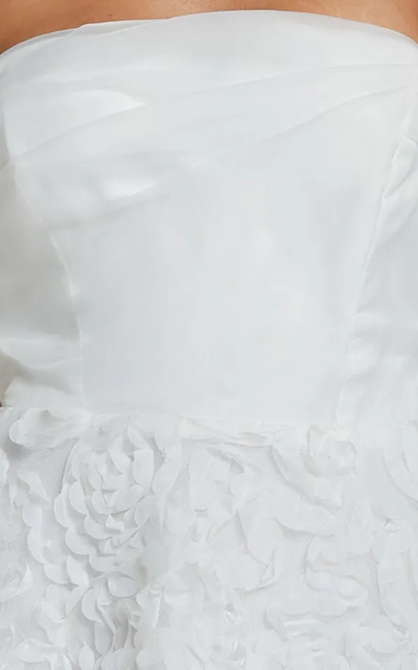 Showpo Violeta Mini Dress 8211 Strapless 3d Floral Dress In White Women Dresses