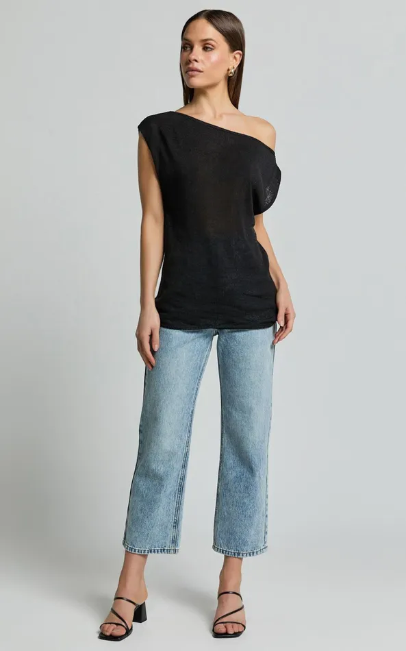 Showpo Violeta Top 8211 Off The Shoulder Relaxed Fit Knit Top In Black Women Knitwear