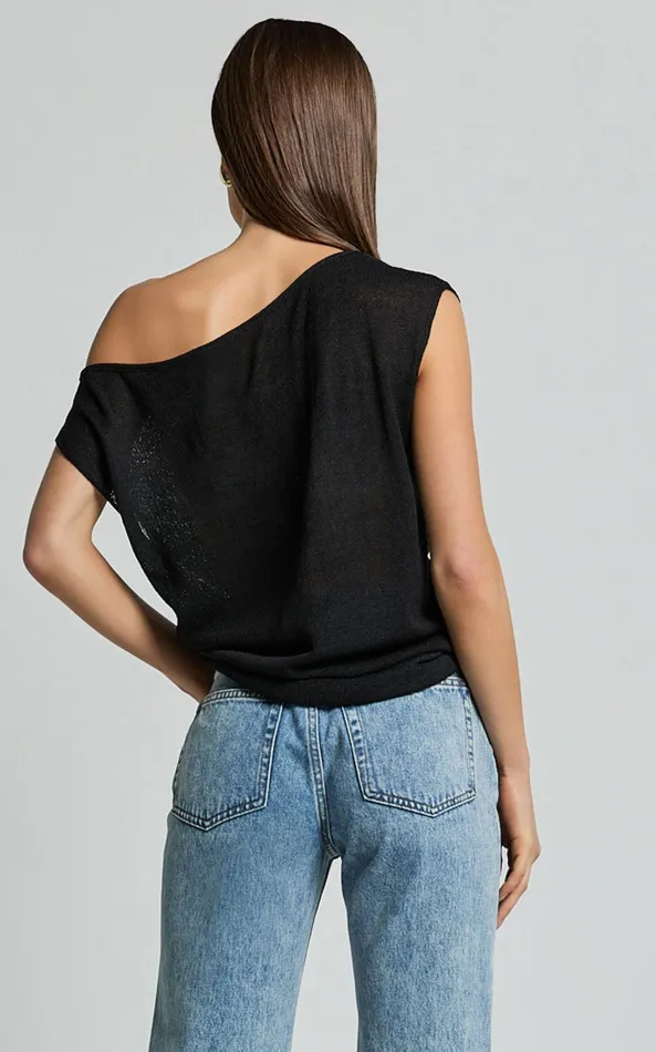 Showpo Violeta Top 8211 Off The Shoulder Relaxed Fit Knit Top In Black Women Knitwear