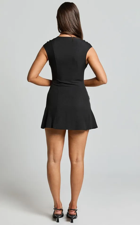 Showpo Vivi Mini Dress 8211 Cap Sleeve V Neck A Line Dress In Black Women Dresses