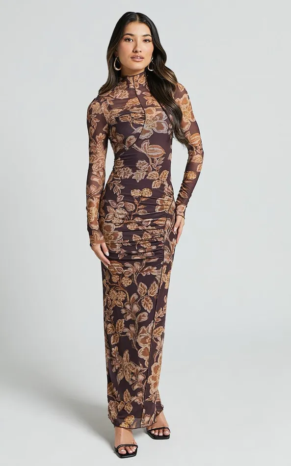 Showpo Vivian Midi Dress 8211 High Neck Long Sleeve Mesh Dress In Amber Bloom Print Women Dresses Showpo Vivian Midi Dress 8211 High Neck Long Sleeve Mesh Dress In Amber Bloom Print Women Dresses