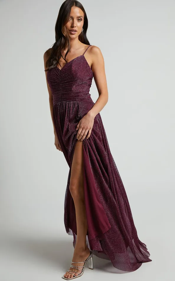 Showpo Vivienne Maxi Dress 8211 Sweetheart Ruched Bodice In Burgundy Women Dresses