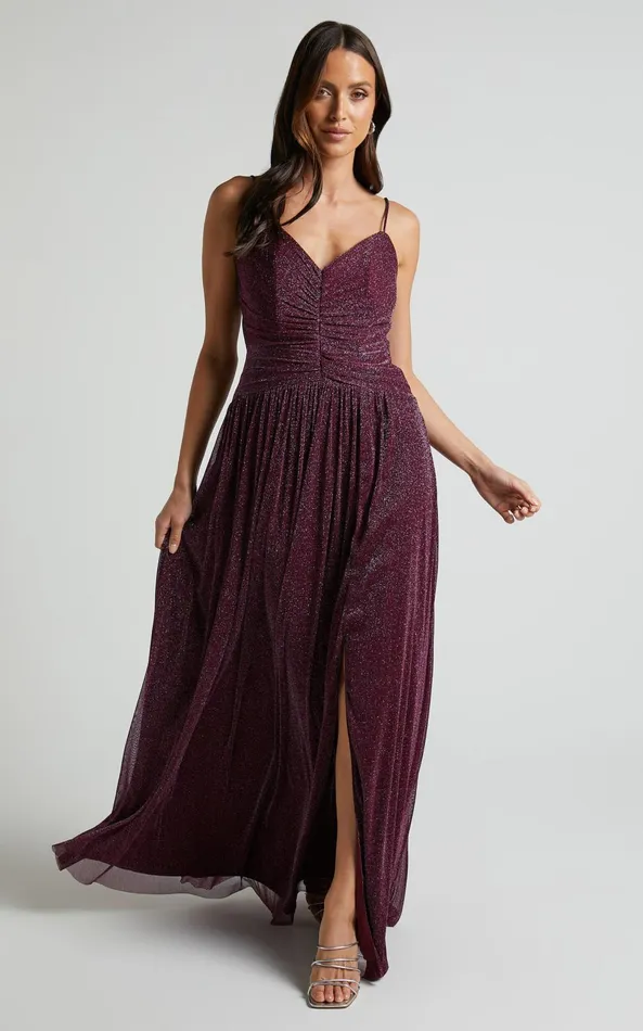 Showpo Vivienne Maxi Dress 8211 Sweetheart Ruched Bodice In Burgundy Women Dresses