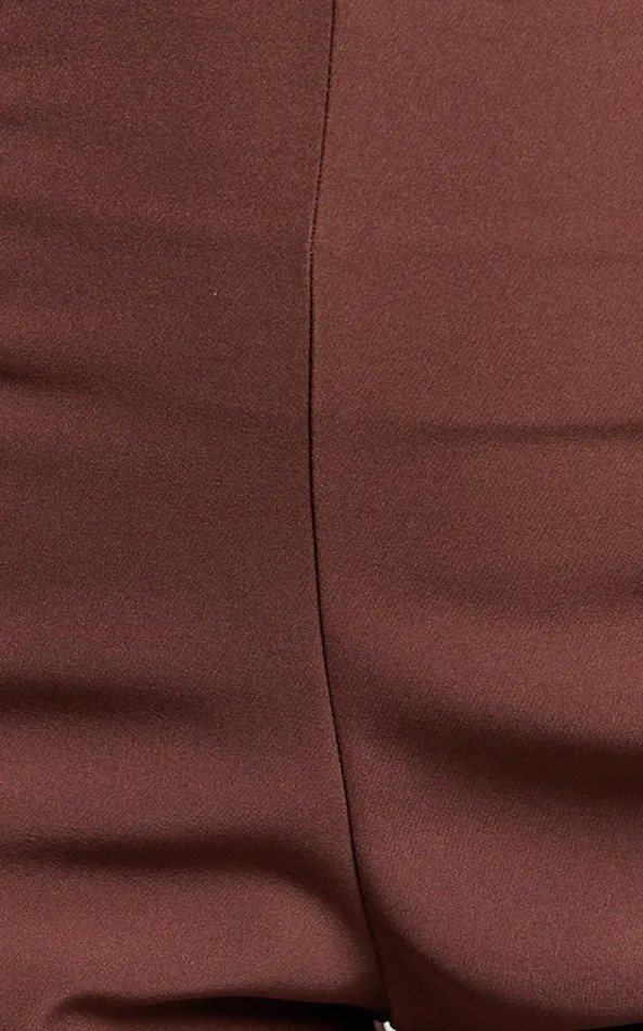 Showpo Volta Pants 8211 Front High Waisted Split Boot Leg Kick Out Pants In Chocolate Women Curve Clothes