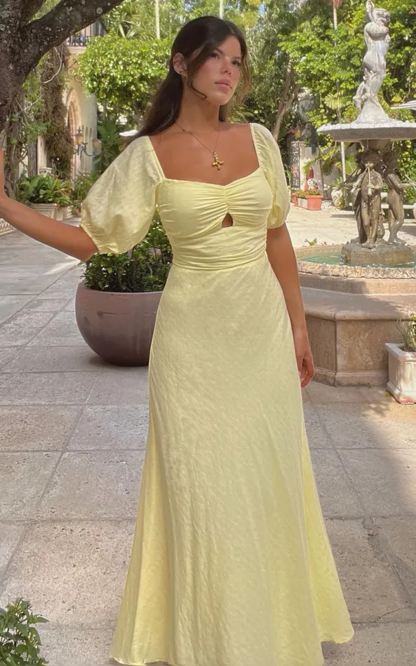 Showpo Vynna Midi Dress 8211 Scoop Neck Puff Sleeve Ruched Bust A Line Dress In Butter Yellow Women Curve Clothes Showpo Vynna Midi Dress 8211 Scoop Neck Puff Sleeve Ruched Bust A Line Dress In Butter Yellow Women Curve Clothes