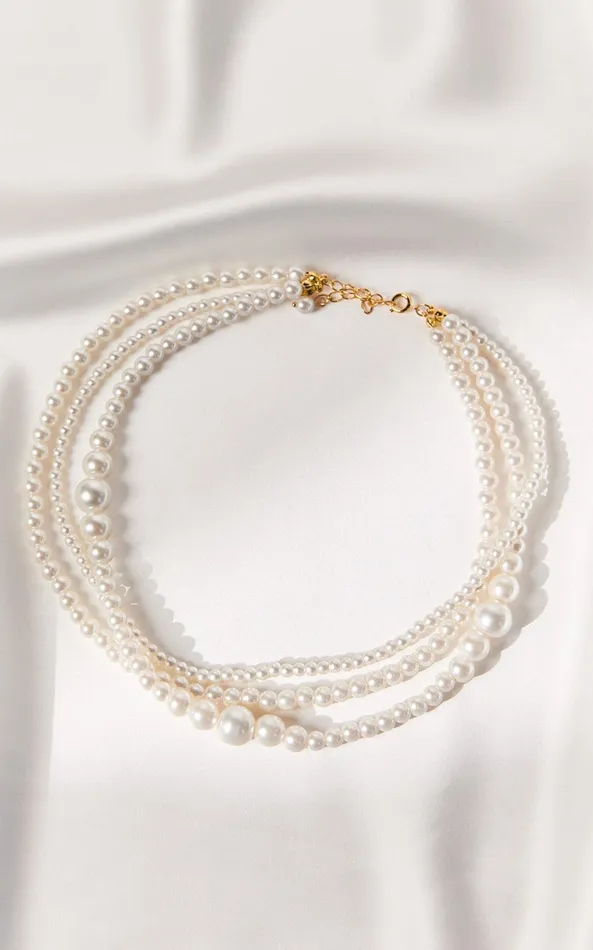 Showpo Walter Necklace 8211 Layered Pearl Necklace In White Women Necklaces